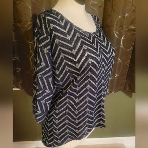 Maurice's 3/4 Sleeve Navy Blue & Silver Top Shirt Blouse